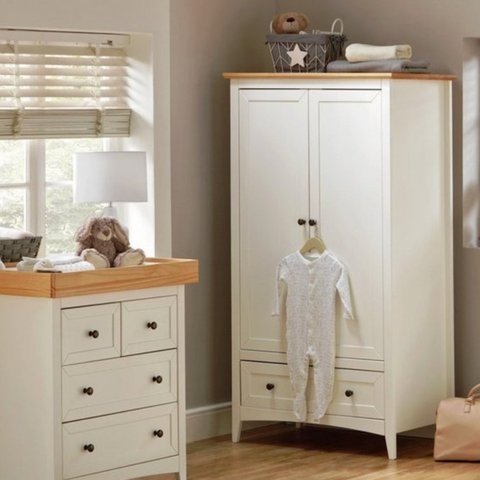 Guarda Roupa Infantil 2 Portas 1 Gaveta em Madeira Maciça Branco e Carvalho Nest