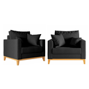 Ver imagem 1 de Kit 2 Poltronas Beny 80cm Base de Madeira Linho