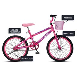 Bicicleta Jully Aro 20 Quadro 20 Aço Carbono Freios V-brake Guidão Downhill com Cestinha Rosa Neon - 5