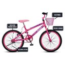 Ver imagem 5 de Bicicleta Jully Aro 20 Quadro 20 Aço Carbono Freios V-brake Guidão Downhill com Cestinha Rosa Neon