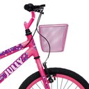 Ver imagem 2 de Bicicleta Jully Aro 20 Quadro 20 Aço Carbono Freios V-brake Guidão Downhill com Cestinha Rosa Neon