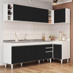 Armário de Cozinha Modulado de Canto Esquerdo 5 Peças Cp54 com Pia Inox Branco-preto - Lumil - 9