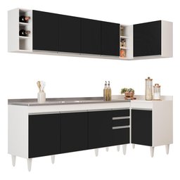 Armário de Cozinha Modulado de Canto Esquerdo 5 Peças Cp54 com Pia Inox Branco-preto - Lumil - 1