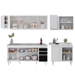 Armário de Cozinha Modulado de Canto Esquerdo 5 Peças Cp54 com Pia Inox Branco-preto - Lumil - 5