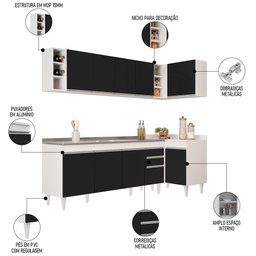 Armário de Cozinha Modulado de Canto Esquerdo 5 Peças Cp54 com Pia Inox Branco-preto - Lumil - 8