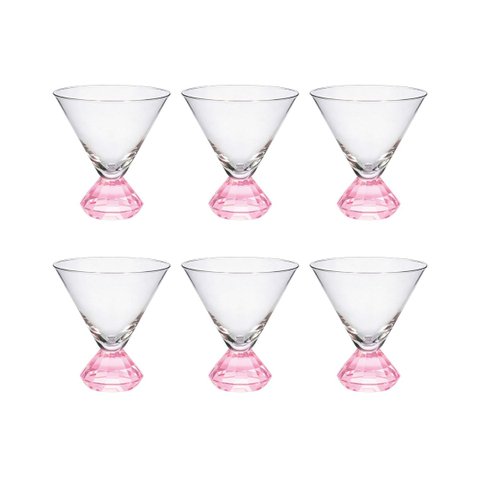 Conjunto 6 Copos em Vidro Base Cristal Prisma Rosa 270ml JL1028 Btc