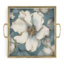 Ver imagem 1 de Bandeja Decorativa Magnólia Azul e Dourado 40x40cm