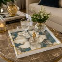Ver imagem 2 de Bandeja Decorativa Magnólia Azul e Dourado 40x40cm