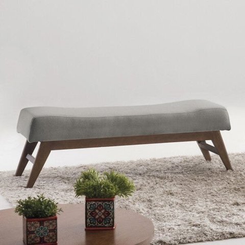 Puff Retangular 100cm Linho Horus Pés Madeira Cinza