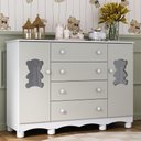 Ver imagem 1 de Cômoda Infantil 125cm 2 Portas com Vidro e 4 Gavetas Ternura Multimóveis Mp4480 Branco/off White