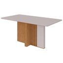 Ver imagem 1 de Mesa de Sala Jantar Astrid + Tampo Madeirado Vidro 160x80cm Amendoa/off White - Lopas