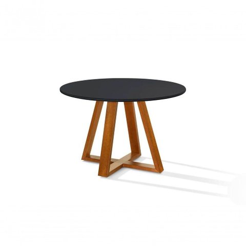 Mesa de Jantar Bela 105cm Redonda Tampo Vidro/mdf Preto