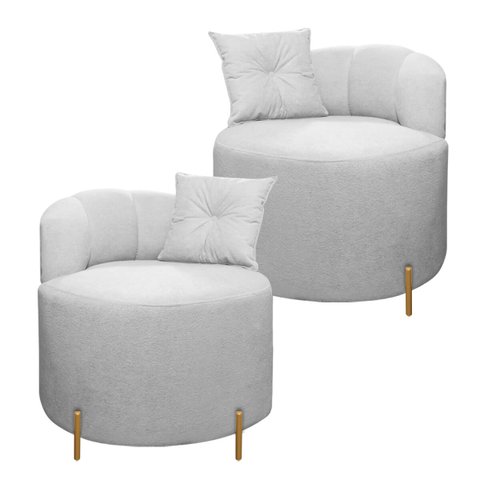 Kit 2 Cadeiras Decorativas Orgânica Grecia Bouclê Cinza com Pés em Metal Sofa Store