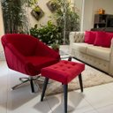 Ver imagem 2 de Kit Poltrona Giovana Giratória Cromado, Puff Capitonê Luxo e Almofadas em Sued Premium:vermelho