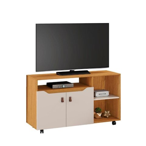 Rack Apolo para TV até 49 Polegadas 121cm MDP com 3 Nichos Cinamomo Off White