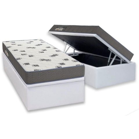 Cama Box Baú Solteiro: Colchão Espuma D33 Ortobom Light Saúde + Base Crc Courano White (88x188)