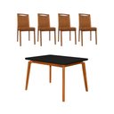 Ver imagem 1 de Mesa Jantar Luxo Jade 120x90cm Preto com 4 Cadeiras Estofadas Couro Pu Caramelo Base Madeira Maciça