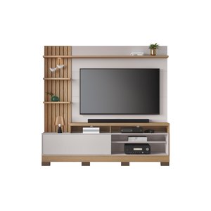 Estante Home Maceio 2mts para Tv até 65 Polegadas com Pés, Ripado Lateral e Led Colibri:freijo/off W