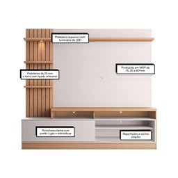 Estante Home Maceio 2mts para Tv até 65 Polegadas com Pés, Ripado Lateral e Led Colibri:freijo/off W - 3