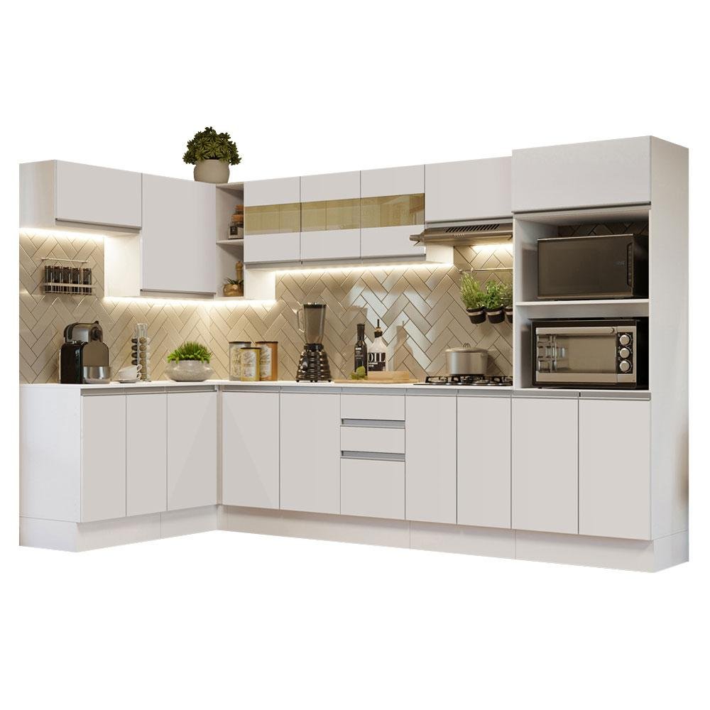 Armário de Cozinha Completa de Canto 100% MDF 447cm Frentes Branco Smart Madesa 02 - 3