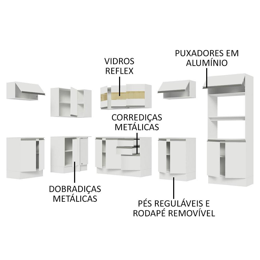 Armário de Cozinha Completa de Canto 100% MDF 447cm Frentes Branco Smart Madesa 02 - 5