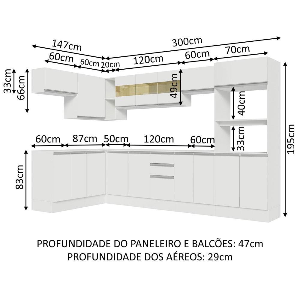 Armário de Cozinha Completa de Canto 100% MDF 447cm Frentes Branco Smart Madesa 02 - 4