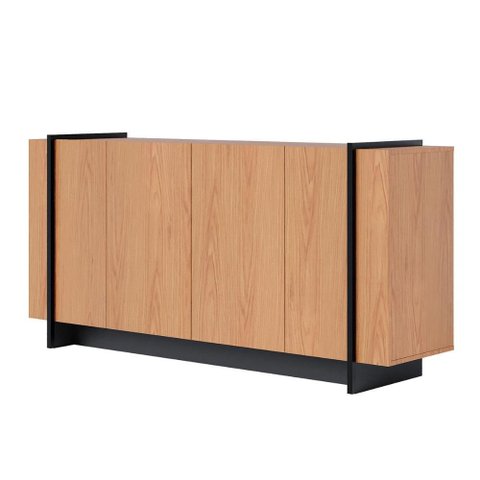 Aparador Buffet Copacabana 4 Portas e Detalhe Tubo Metálico Freijo/preto Fosco