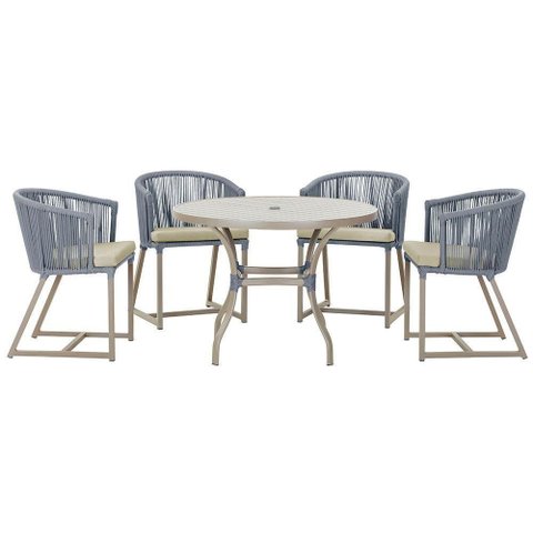 Mesa com 4 Cadeiras e Noronha Estofado 7 Trama Original Prata