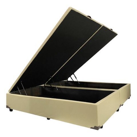 Cama Box Baú Queen Reforçada Fabricação Própria - Corino - Bege