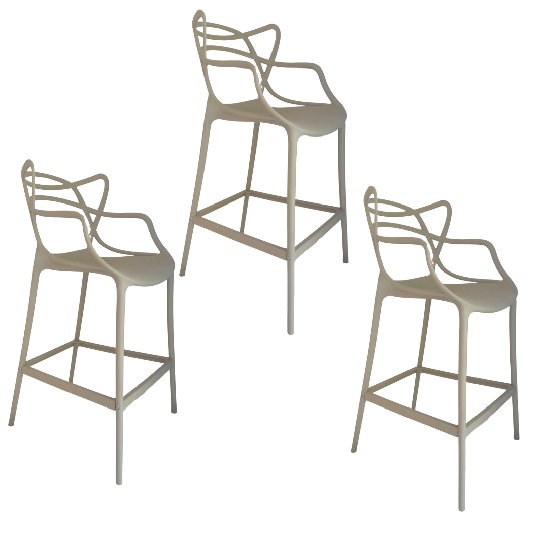 Banqueta Allegra Top Chairs Nude - kit com 3