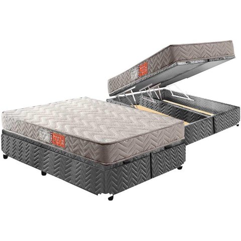 Cama Box Baú Queen: Colchão Espuma D45 Paropas Pasquale + Base CRC Suede Gray(158x198)