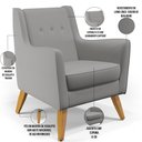 Ver imagem 4 de Poltrona Decorativa com Pés de Madeira Taroba D02 Linho Cinza Escuro C-416 - Lyam Decor