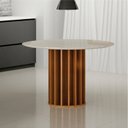 Ver imagem 1 de Mesa para Sala de Jantar Redonda 108cm com Vidro MDF Flora Marrom/Cinamomo/Off White