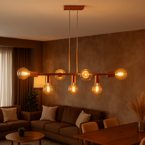 Luminária de Teto Pendente Rubis para 7 Lâmpadas 68cm Moderno Industrial - Cobre Flex