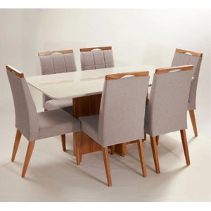 Mesa de jantar + 6 cadeiras Paris Tampo Atenas 160 cm Peach