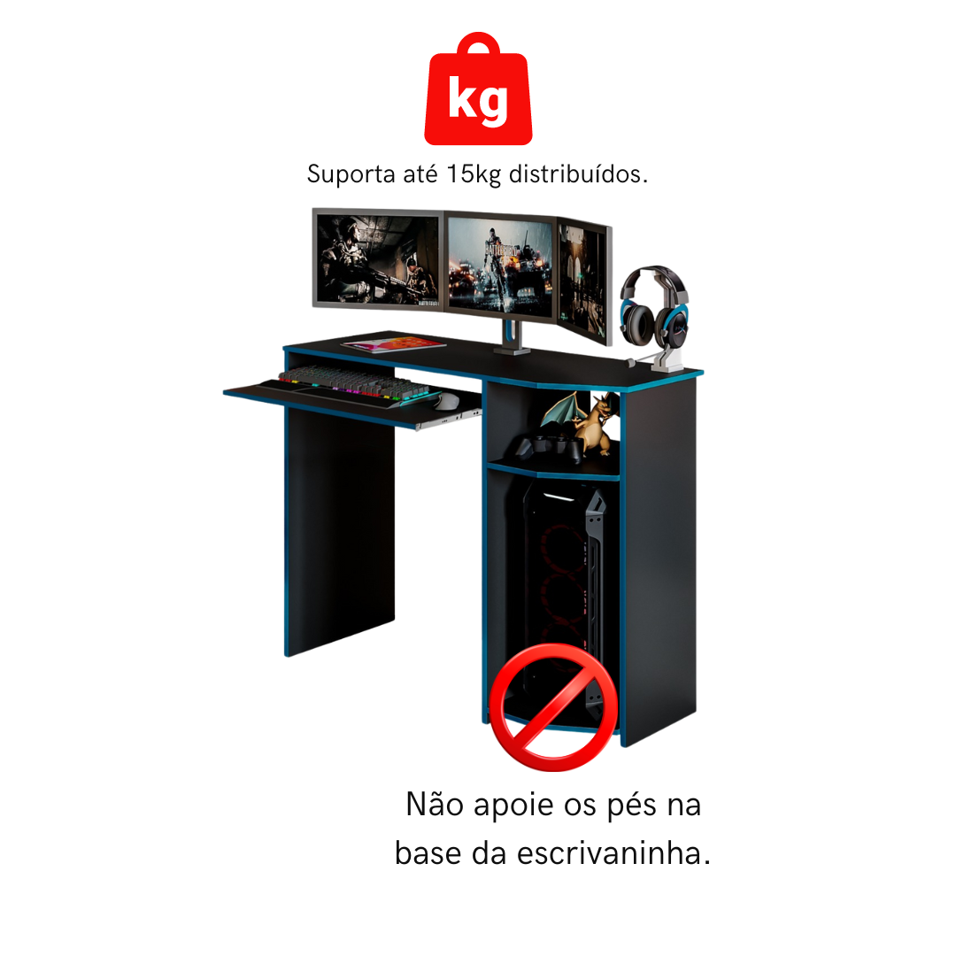 Escrivaninha Mesa Gamer P/ Jogos Mesa Computador Home Office E-nova Móveis - 4