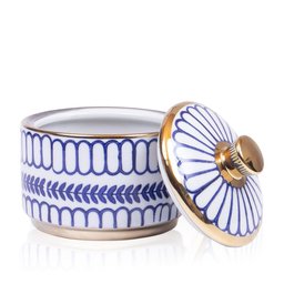Potiche Decorativo C/ Tampa Azul e Branco 14x10cm - 2