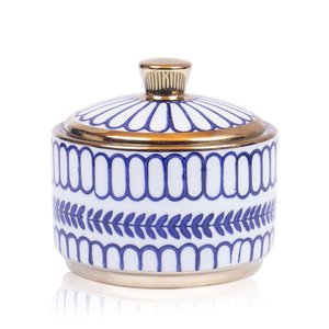 Potiche Decorativo C/ Tampa Azul e Branco 14x10cm