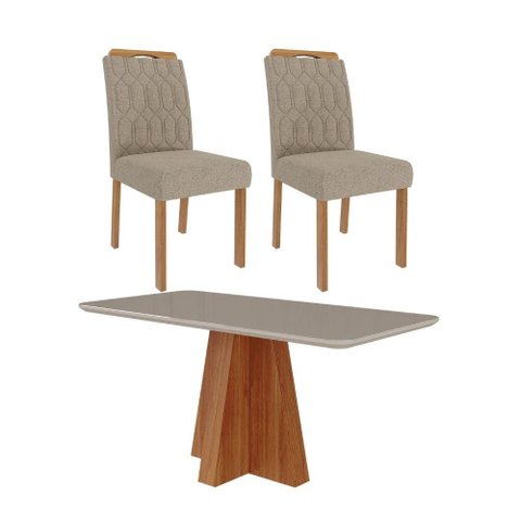 Sala de Jantar 160x80cm Tampo Mdf/vidro 6 Cadeira Cimol Maitê Cimol Cinamomo/off/mad/linho Bege