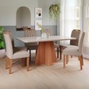 Ver imagem 2 de Sala de Jantar 160x80cm Tampo Mdf/vidro 6 Cadeira Cimol Maitê Cimol Cinamomo/off/mad/linho Bege