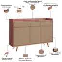 Ver imagem 5 de Aparador Buffet para Sala de Jantar 3 Portas 135cm Pés Palito Moscou B02 Freijó Fendi - Lyam Decor