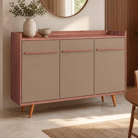 Aparador Buffet para Sala de Jantar 3 Portas 135cm Pés Palito Moscou B02 Freijó Fendi - Lyam Decor