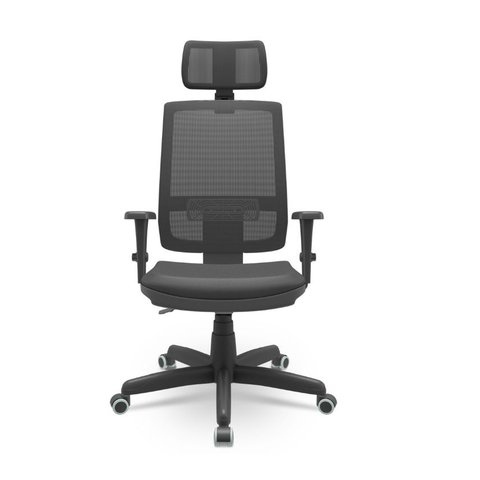 Cadeira Presidente Brizza Base Aço Back System Tela Preta Assento Vinil Preto T19
