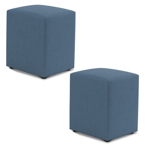 Kit 02 Puffs Decorativos Sala de Estar Quadrado 36x47cm Linho Denim - Abmaza