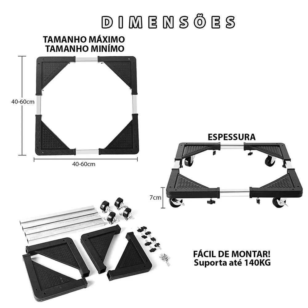 Suporte com Rodinhas Ajustavel Arrasta Moveis Geladeira Fogao Maquina Eletrodomestico Limpeza Organi - 5