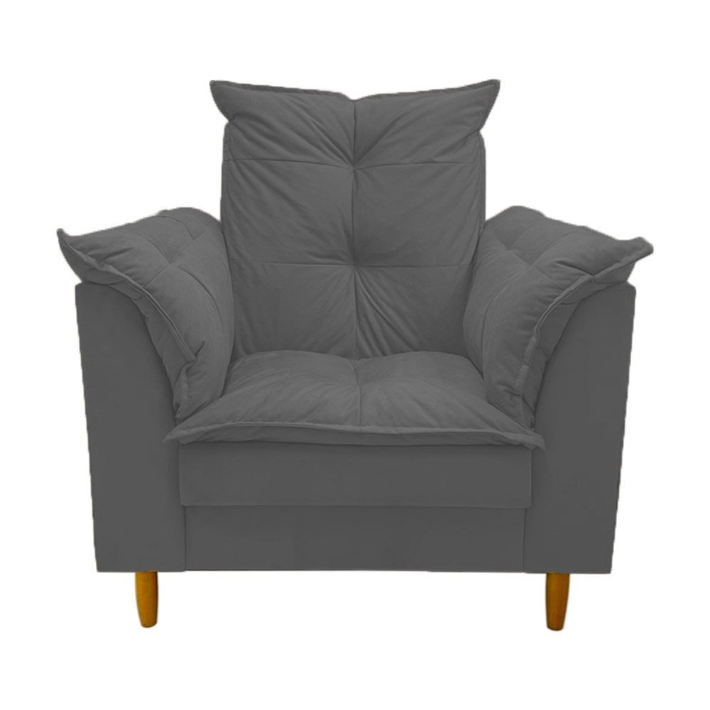 Poltrona Amamentação cinza suede Com Puff Cadeira Para Leitura Descanso - 2