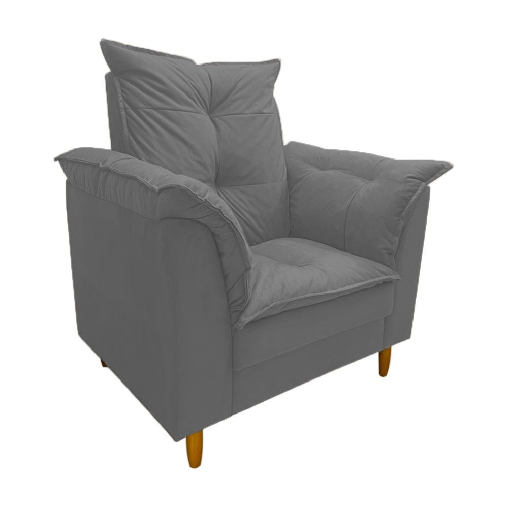 Poltrona Amamentação cinza suede Com Puff Cadeira Para Leitura Descanso - 3