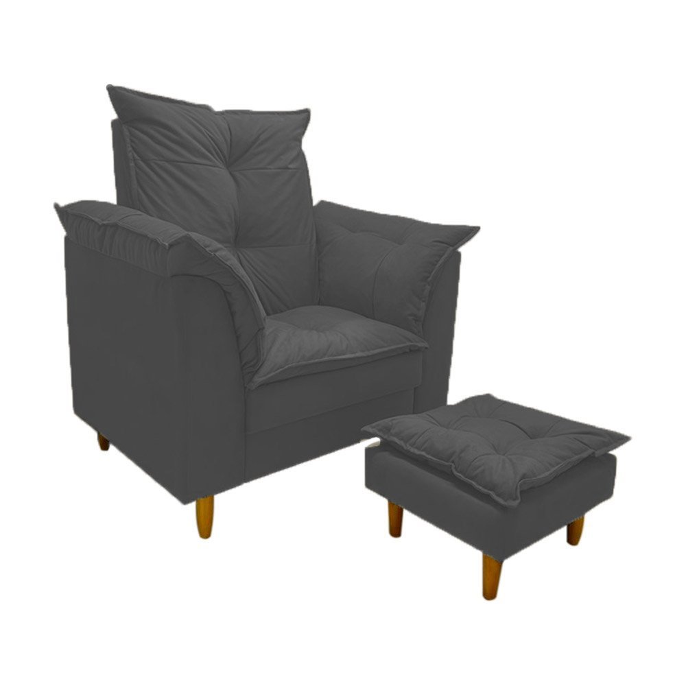 Poltrona Amamentação cinza suede Com Puff Cadeira Para Leitura Descanso - 1