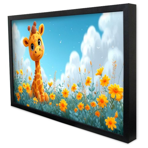 Quadro Decorativo Baby Girafinha em Moldura Caixa Tacolado Moldura Caixa 3cm Preta com Vidro 80 X 12