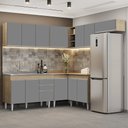 Ver imagem 2 de Armário de Cozinha Modulado de Canto 7 Peças Cp21 com Pia Inox Castanho/cinza - Lumil Lumil Móveis